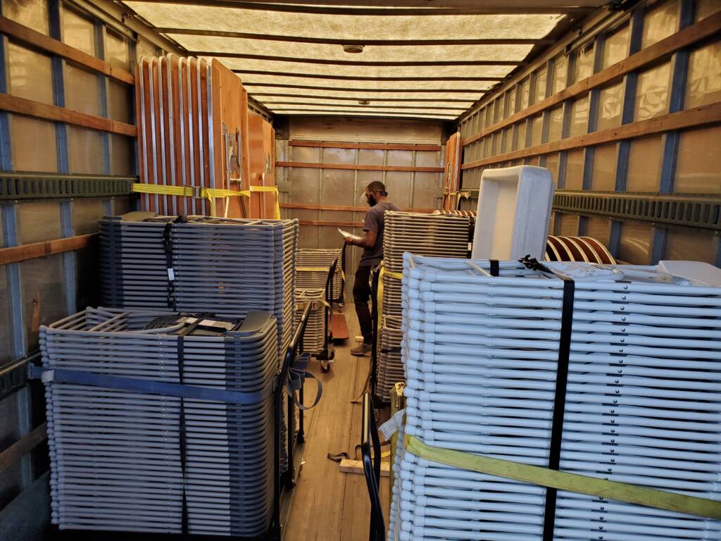 Orders are delivered on carts when possible on our 26 foot box truck